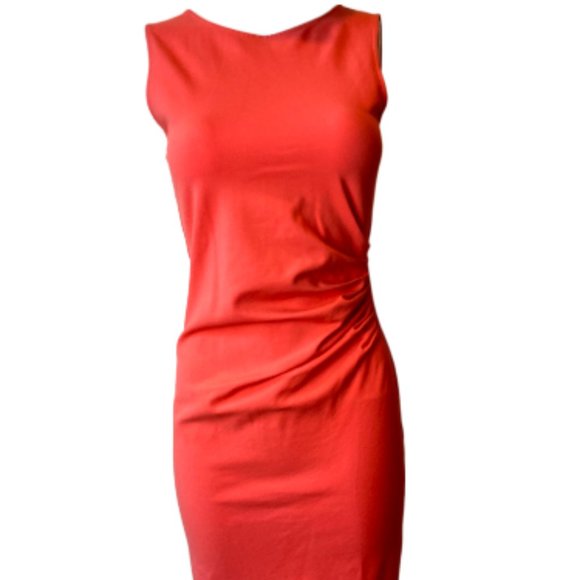 Kenneth Cole Women's Bodycon Dress Full Back Zipper Gathered Waist Orange Size 4 - Picture 3 of 9